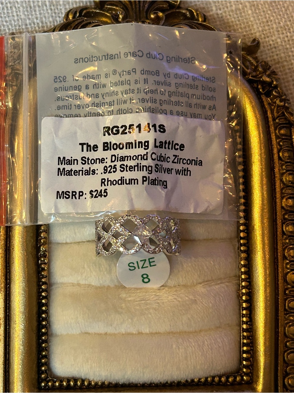 Bomb Party Sterling Club | .925 Sterling Silver | Diamond CZ | Size 8